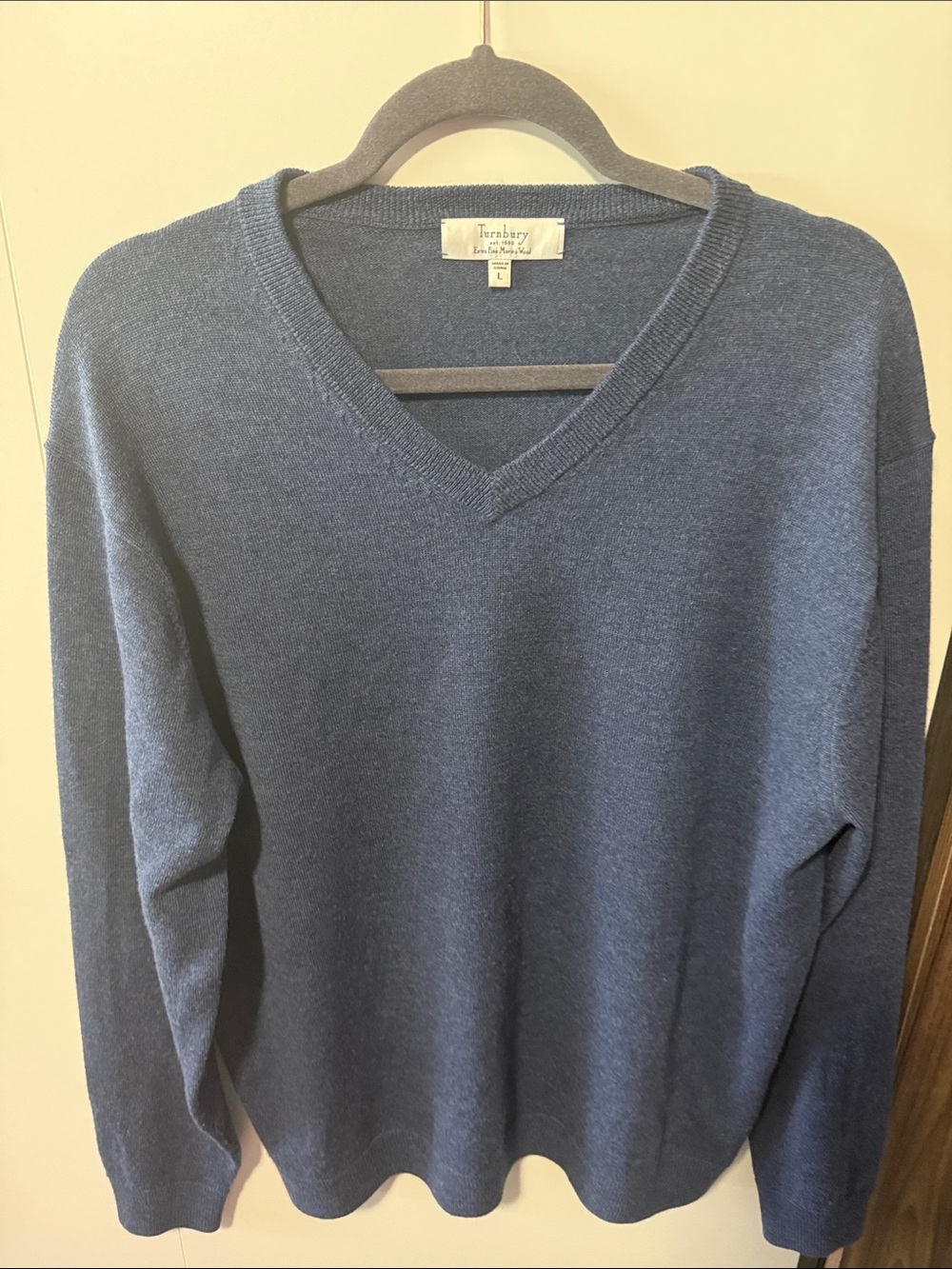 Turnbury Men's Merino Wool V-Neck Sweater - Blue